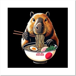 Japanese Art Noodle Foodie Cute Capybara Meme Ramen Posters and Art